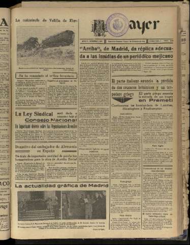 'Ayer : diario informativo de la mañana' - Año V Número 1371 - 1940 diciembre 6