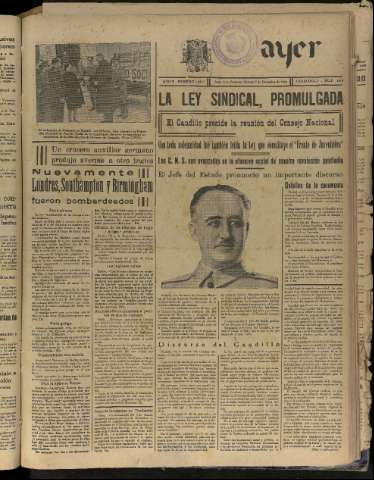 'Ayer : diario informativo de la mañana' - Año V Número 1372 - 1940 diciembre 7