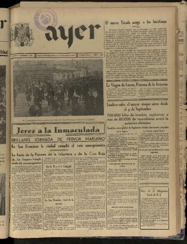 'Ayer : diario informativo de la mañana' - Año V Número 1374 - 1940 diciembre 10