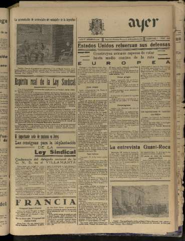 'Ayer : diario informativo de la mañana' - Año V Número 1377 - 1940 diciembre 13