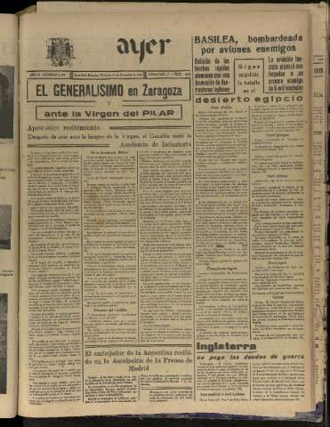'Ayer : diario informativo de la mañana' - Año V Número 1381 - 1940 diciembre 18
