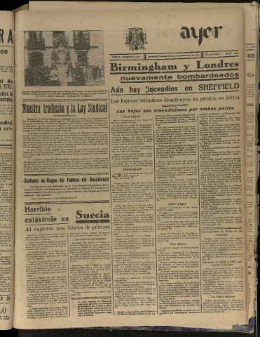 'Ayer : diario informativo de la mañana' - Año V Número 1382 - 1940 diciembre 19