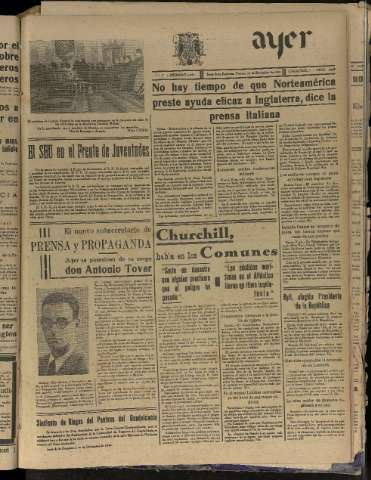 'Ayer : diario informativo de la mañana' - Año V Número 1383 - 1940 diciembre 20