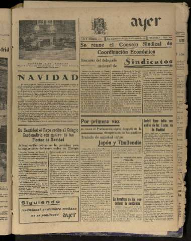 'Ayer : diario informativo de la mañana' - Año V Número 1387 - 1940 diciembre 25