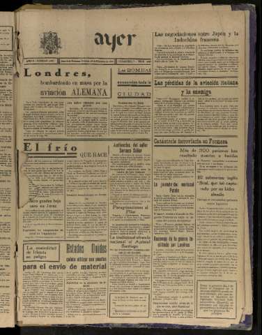 'Ayer : diario informativo de la mañana' - Año V Número 1390 - 1940 diciembre 29