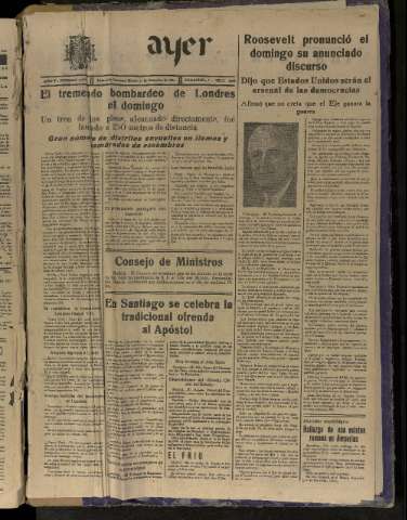 'Ayer : diario informativo de la mañana' - Año V Número 1391 - 1940 diciembre 31