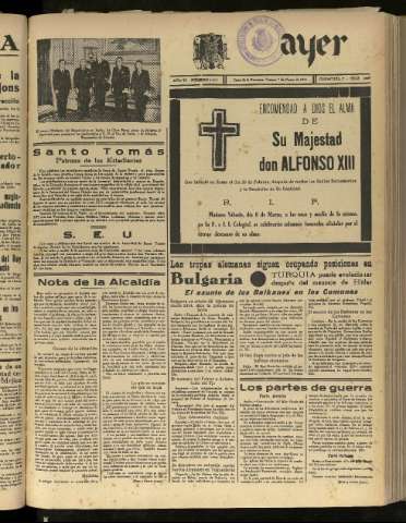 'Ayer : diario informativo de la mañana' - Año VI Número 1448 - 1941 marzo 7