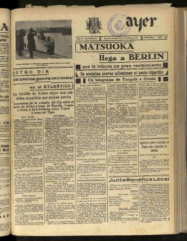 'Ayer : diario informativo de la mañana' - Año VI Número 1465 - 1941 marzo 27