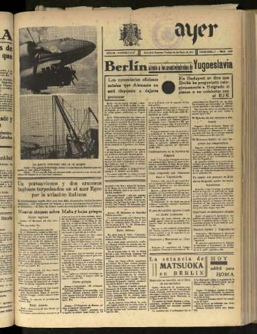 'Ayer : diario informativo de la mañana' - Año VI Número 1468 - 1941 marzo 30