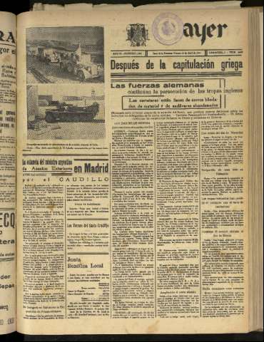 'Ayer : diario informativo de la mañana' - Año VI Número 1489 - 1941 abril 25