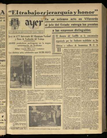'Ayer : diario informativo de la mañana' - Año VI Número 1562 - 1941 julio 19