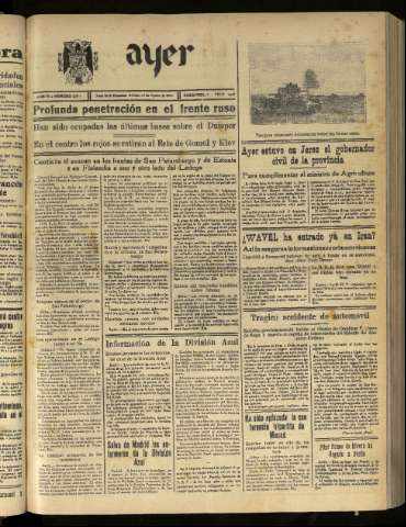 'Ayer : diario informativo de la mañana' - Año VI Número 1592 - 1941 agosto 23