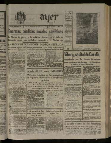 'Ayer : diario informativo de la mañana' - Año VI Número 1599 - 1941 agosto 31