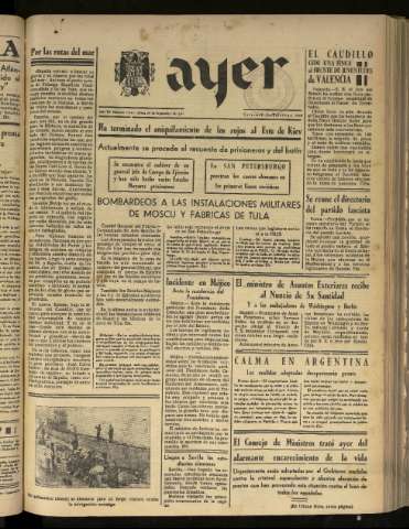 'Ayer : diario informativo de la mañana' - Año VI Número 1621 - 1941 septiembre 26