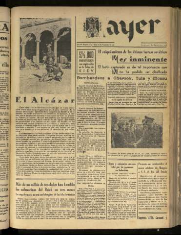 'Ayer : diario informativo de la mañana' - Año VI Número 1622 - 1941 septiembre 27