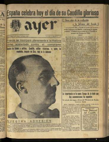 'Ayer : diario informativo de la mañana' - Año VI Número 1625 - 1941 octubre 1
