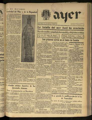 'Ayer : diario informativo de la mañana' - Año VI Número 1635 - 1941 octubre 12