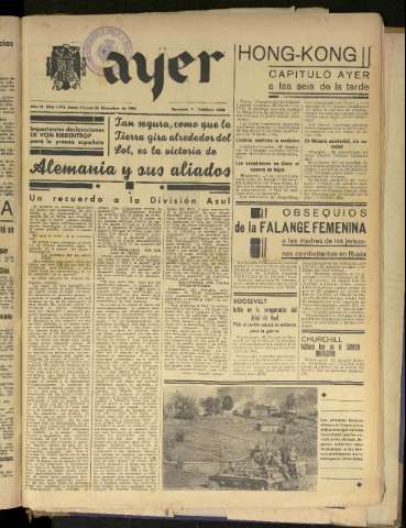 'Ayer : diario informativo de la mañana' - Año VI Número 1698 - 1941 diciembre 26