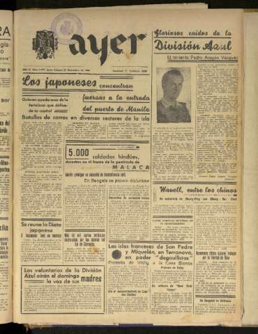 'Ayer : diario informativo de la mañana' - Año VI Número 1699 - 1941 diciembre 27