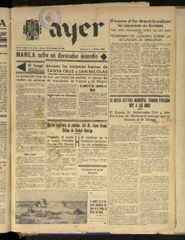 'Ayer : diario informativo de la mañana' - Año VI Número 1701 - 1941 diciembre 30