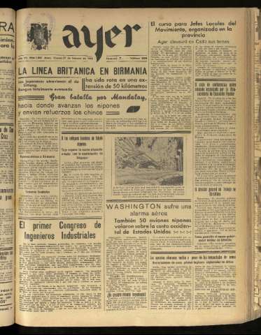 'Ayer : diario informativo de la mañana' - Año VII Número 1752 - 1942 febrero 27