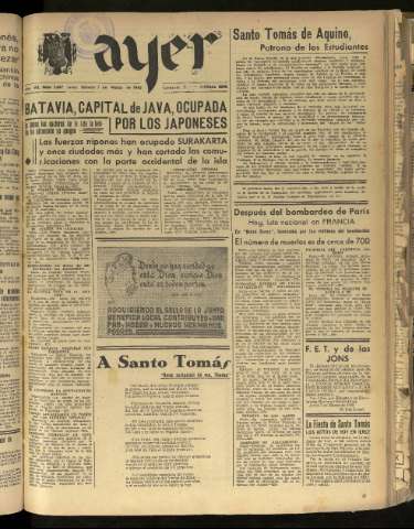 'Ayer : diario informativo de la mañana' - Año VII Número 1759 - 1942 marzo 7
