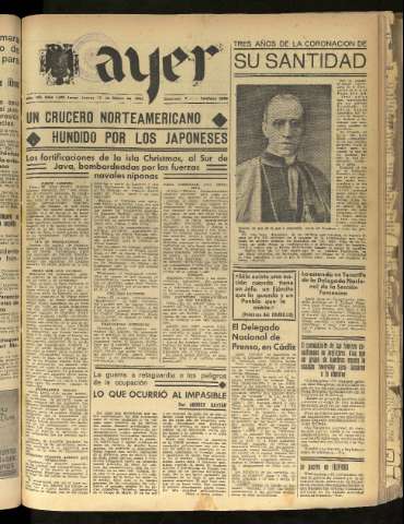 'Ayer : diario informativo de la mañana' - Año VII Número 1763 - 1942 marzo 12