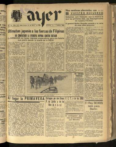 'Ayer : diario informativo de la mañana' - Año VII Número 1773 - 1942 marzo 24