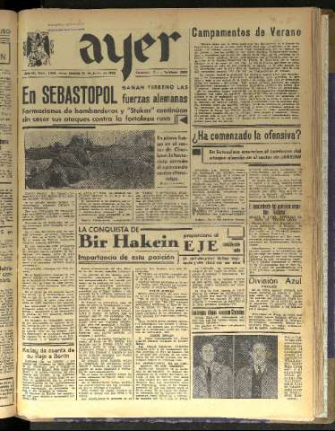 'Ayer : diario informativo de la mañana' - Año VII Número 1842 - 1942 junio 13