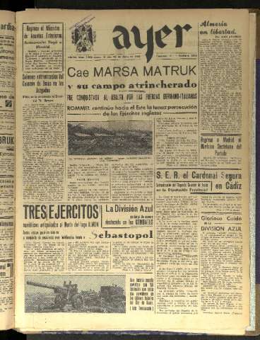 'Ayer : diario informativo de la mañana' - Año VII Número 1856 - 1942 junio 30