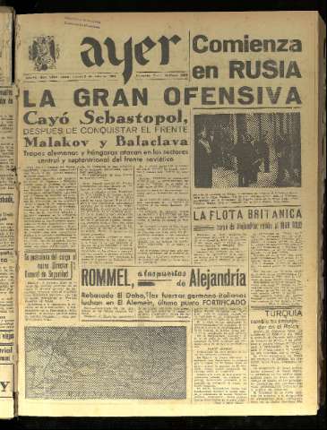 'Ayer : diario informativo de la mañana' - Año VII Número 1858 - 1942 julio 2