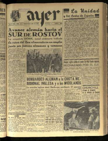 'Ayer : diario informativo de la mañana' - Año VII Número 1880 - 1942 julio 28