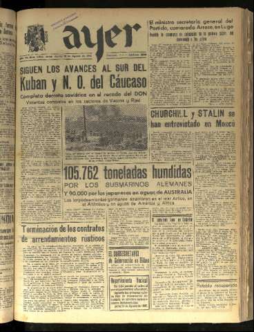 'Ayer : diario informativo de la mañana' - Año VII Número 1898 - 1942 agosto 18