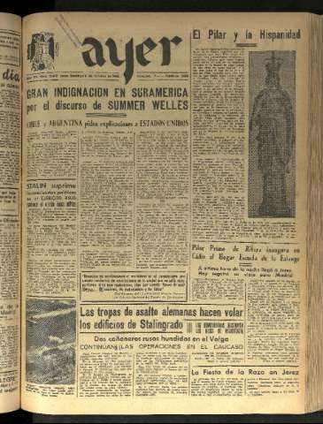 'Ayer : diario informativo de la mañana' - Año VII Número 1945 - 1942 octubre 11