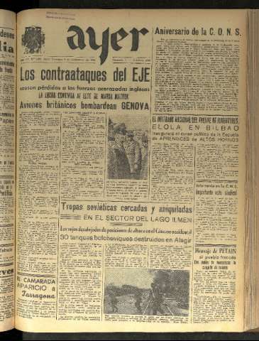 'Ayer : diario informativo de la mañana' - Año VII Número 1969 - 1942 noviembre 8