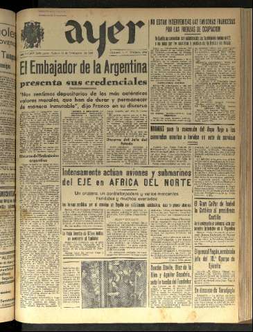 'Ayer : diario informativo de la mañana' - Año VII Número 1974 - 1942 noviembre 14