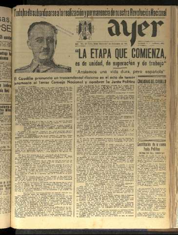 'Ayer : diario informativo de la mañana' - Año VII Número 1995 - 1942 diciembre 9