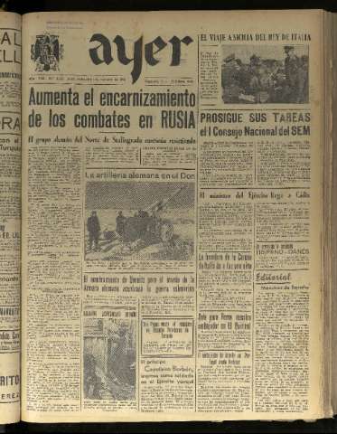 'Ayer : diario informativo de la mañana' - Año VIII Número 2042 - 1943 febrero 3