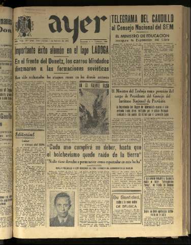 'Ayer : diario informativo de la mañana' - Año VIII Número 2044 - 1943 febrero 5