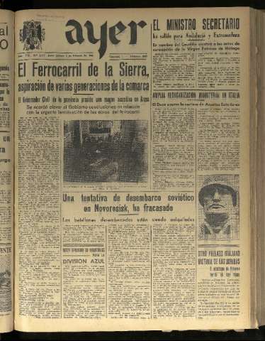 'Ayer : diario informativo de la mañana' - Año VIII Número 2045 - 1943 febrero 6