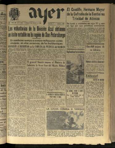 'Ayer : diario informativo de la mañana' - Año VIII Número 2058 - 1943 febrero 21