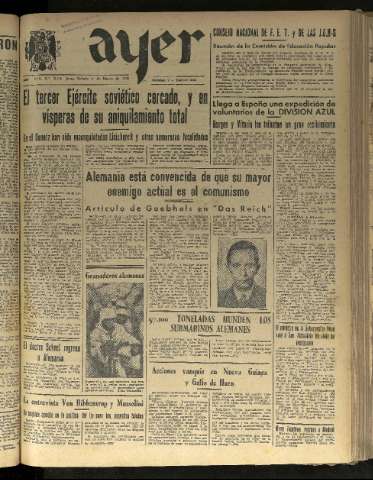 'Ayer : diario informativo de la mañana' - Año VIII Número 2069 - 1943 marzo 6