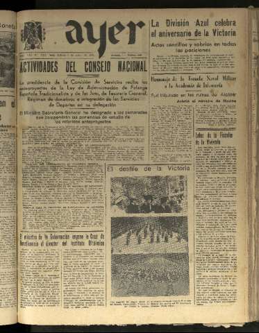 'Ayer : diario informativo de la mañana' - Año VIII Número 2093 - 1943 abril 3