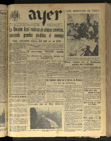 'Ayer : diario informativo de la mañana' - Año VIII Número 2112 - 1943 abril 27