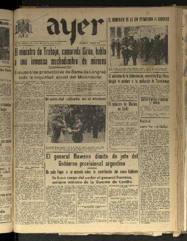'Ayer : diario informativo de la mañana' - Año VIII Número 2148 - 1943 junio 8