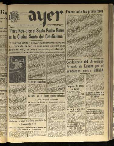 'Ayer : diario informativo de la mañana' - Año VIII Número 2187 - 1943 julio 23