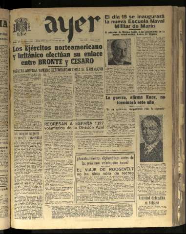 'Ayer : diario informativo de la mañana' - Año VIII Número 2203 - 1943 agosto 11