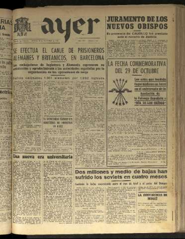 'Ayer : diario informativo de la mañana' - Año VIII Número 2270 - 1943 octubre 28