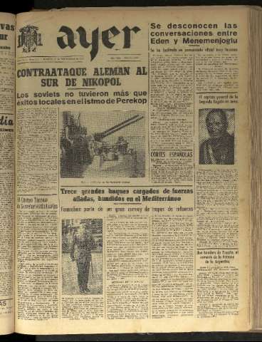 'Ayer : diario informativo de la mañana' - Año VIII Número 2280 - 1943 noviembre 9