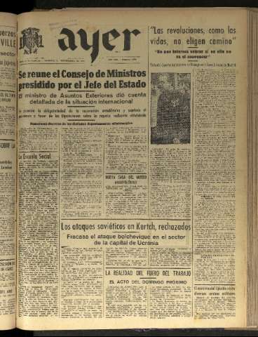 'Ayer : diario informativo de la mañana' - Año VIII Número 2282 - 1943 noviembre 12